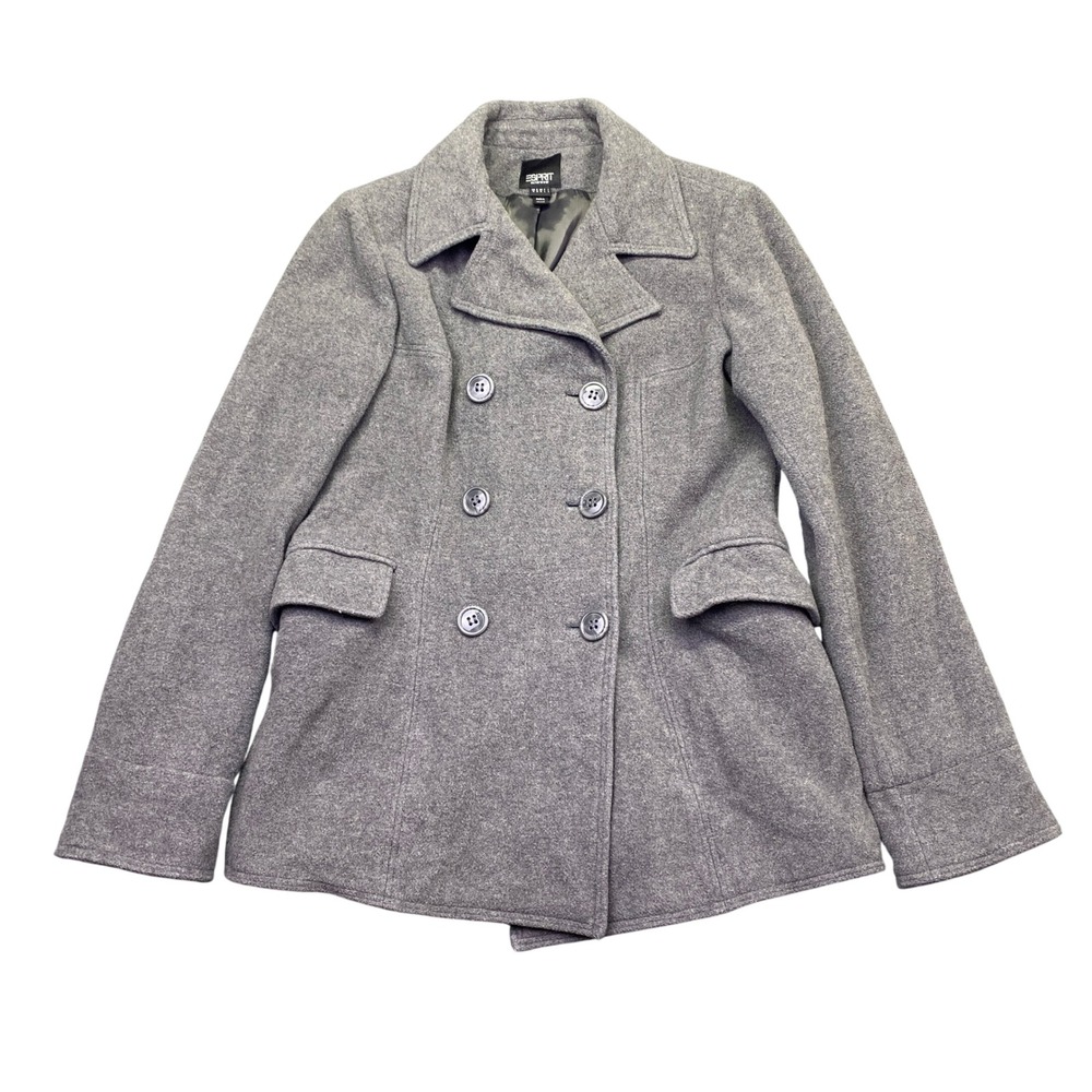 VTG Esprit Womens Gray Wool Blend Double Breasted Peacoat Jacket Sz M Y2K